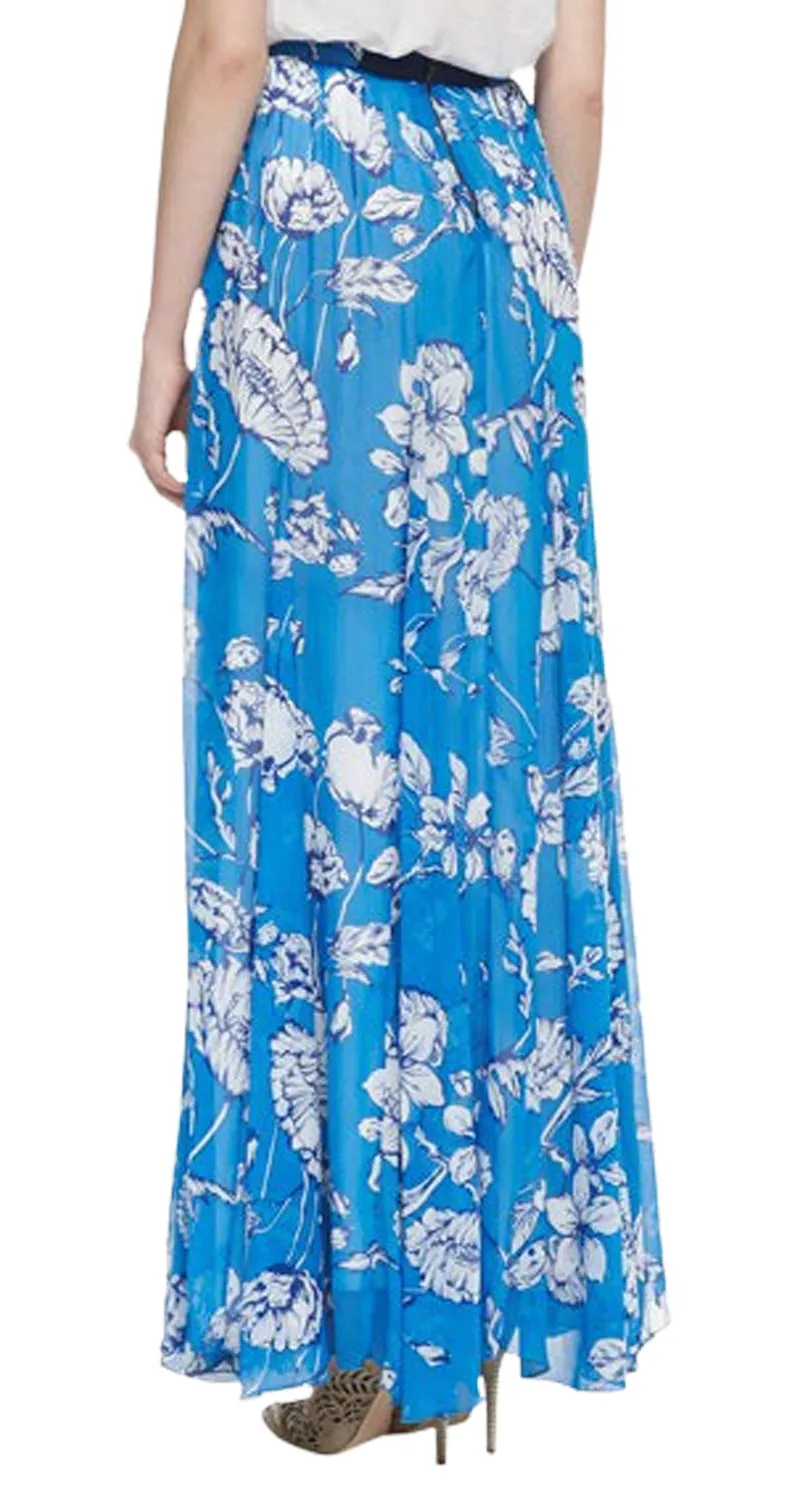 ALICE + OLIVIA Maxi Falda Louie Floral Print Azul