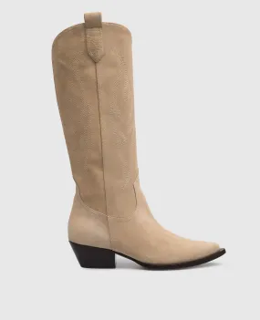 Babe Pay Pls Dallas beige suede boots with embroidery