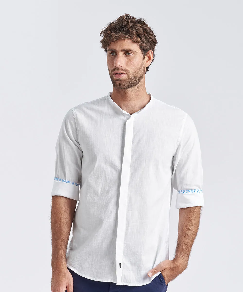 CAMISA MANGA LARGA SIN CUELLO LOOK LINO CR CLASSIC FIT BLANCO PV24