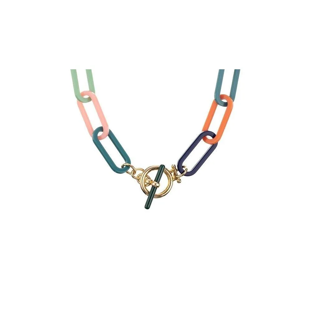 Collar midi con eslabones de resina multicolor y acero chapado en oro 18k