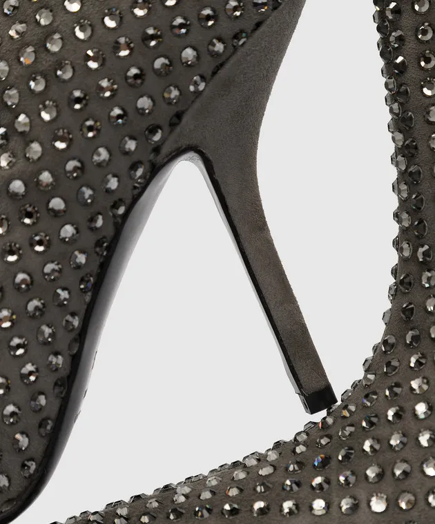 Eddy Daniele Gray suede boots in Swarovski crystals
