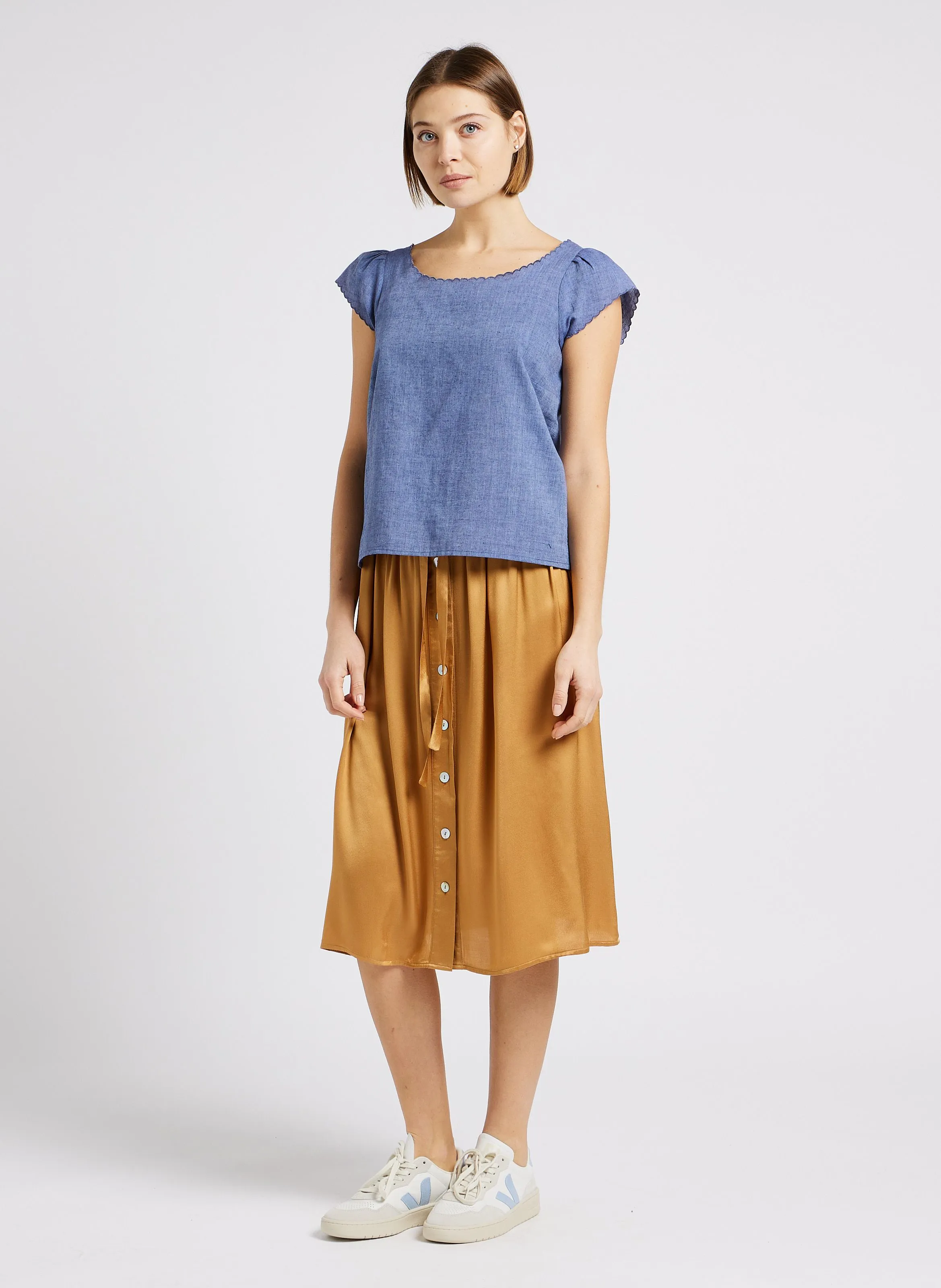 EMILE ET IDA ZELDA - Falda midi efecto satinado en dorado