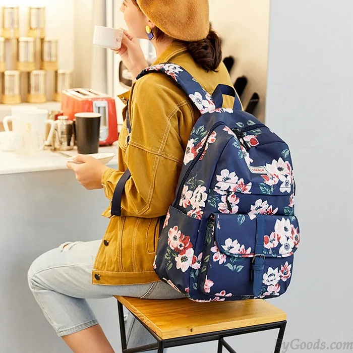 Leisure Flower Print Single Buckle Middle School Bag Large Capacity Waterproof Computer Bag Backpack