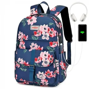 Leisure Flower Print Single Buckle Middle School Bag Large Capacity Waterproof Computer Bag Backpack