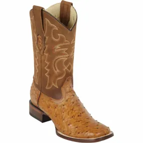 Men's Los Altos Ostrich Skin Wide Square Toe Boots - Amber 8220354