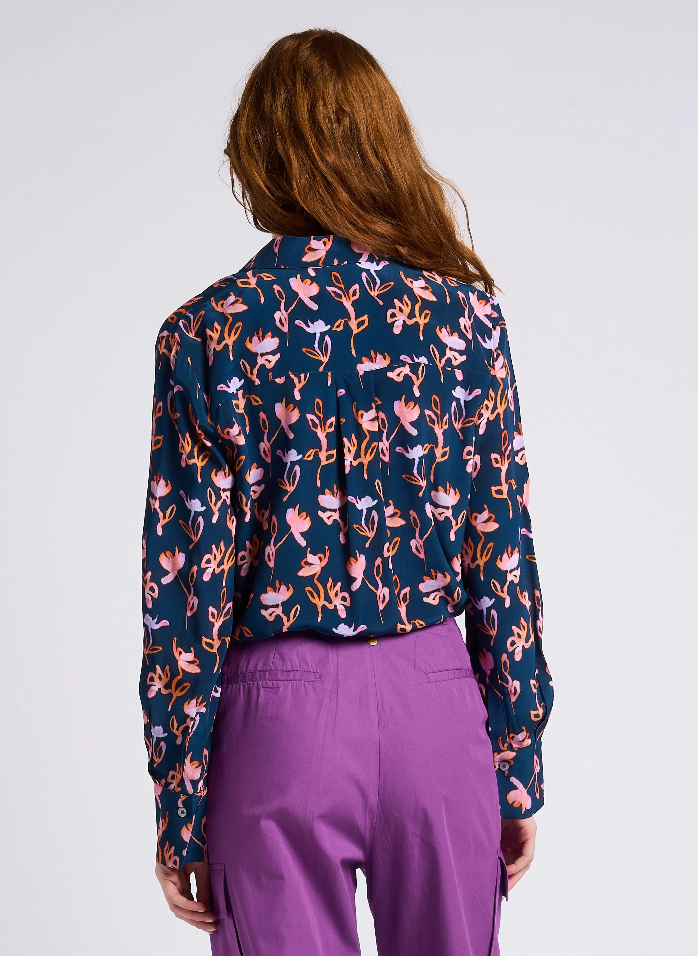 PAUL SMITH Camisa recta de rayas con cuello clásico vaporoso en azul