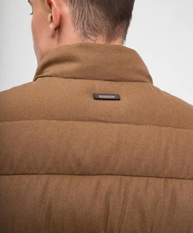 Peserico Brown quilted down vest with cashmere