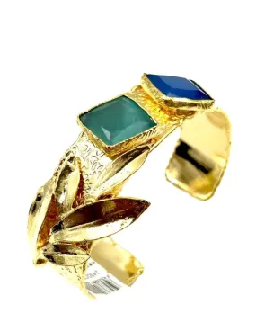 PULSERAS MUJER DORADAS CON BONITAS PIEDRAS AZULES