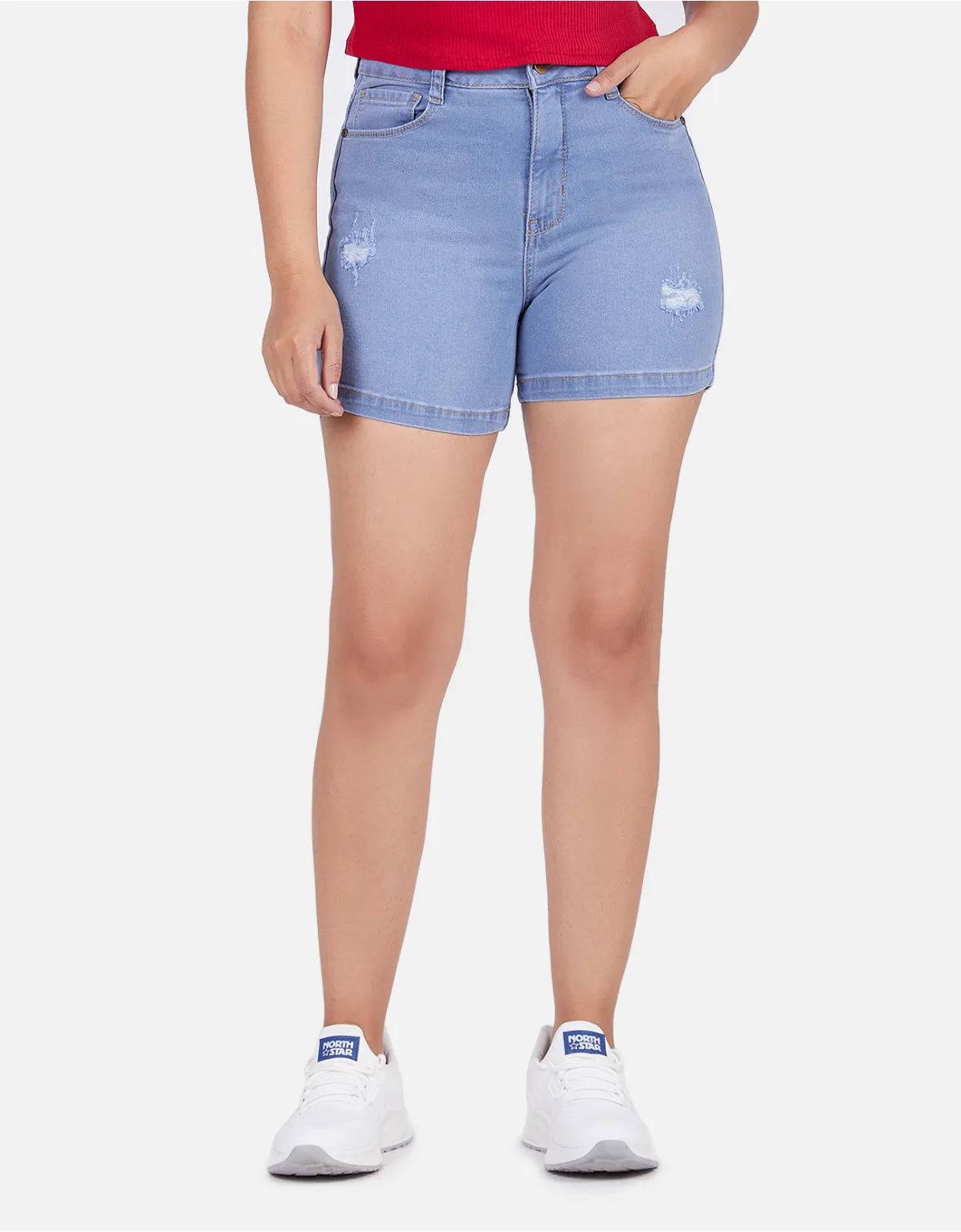 Short jean celeste tiro alto