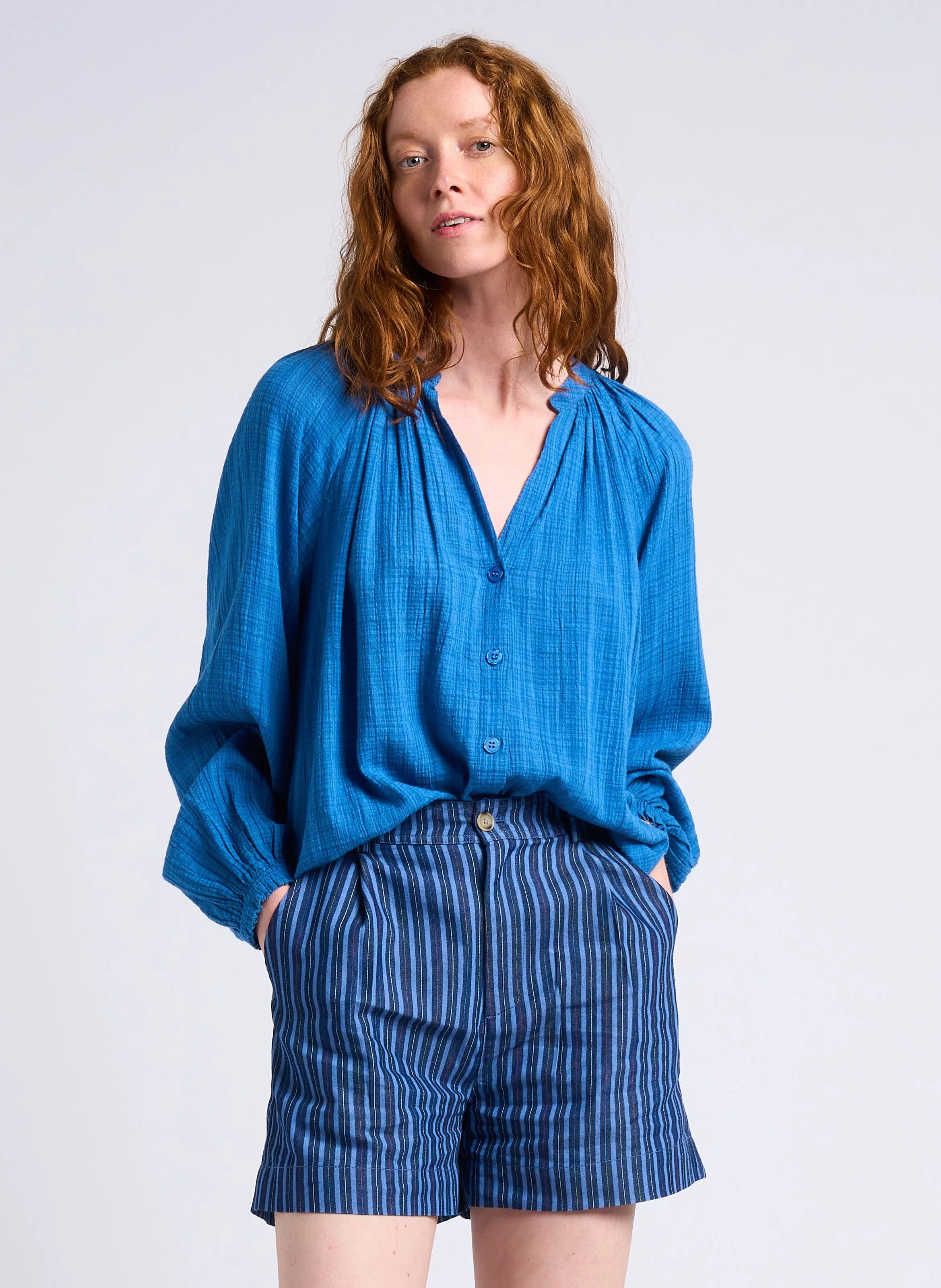 STELLA FOREST OPHELIA - Camisa holgada de mezcla de algodón a cuadros en azul