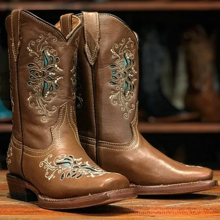 Tanner Mark Girl's Leather Square Toe Boots - Grand Prairie