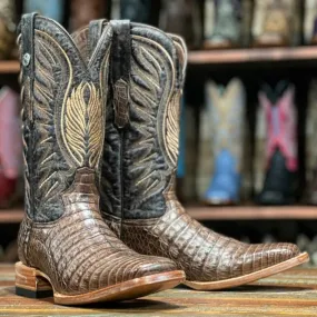 Tanner Mark Men's Shawnee Genuine Caiman Belly Square Toe Boots Brown TMX200356