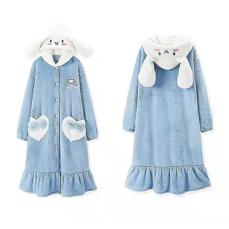 Thickened Fuzzy Warm Coral Hooded Long Flannel Women Gift-c