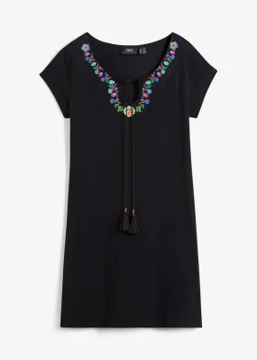 Vestido de punto con hilo flameado Negro