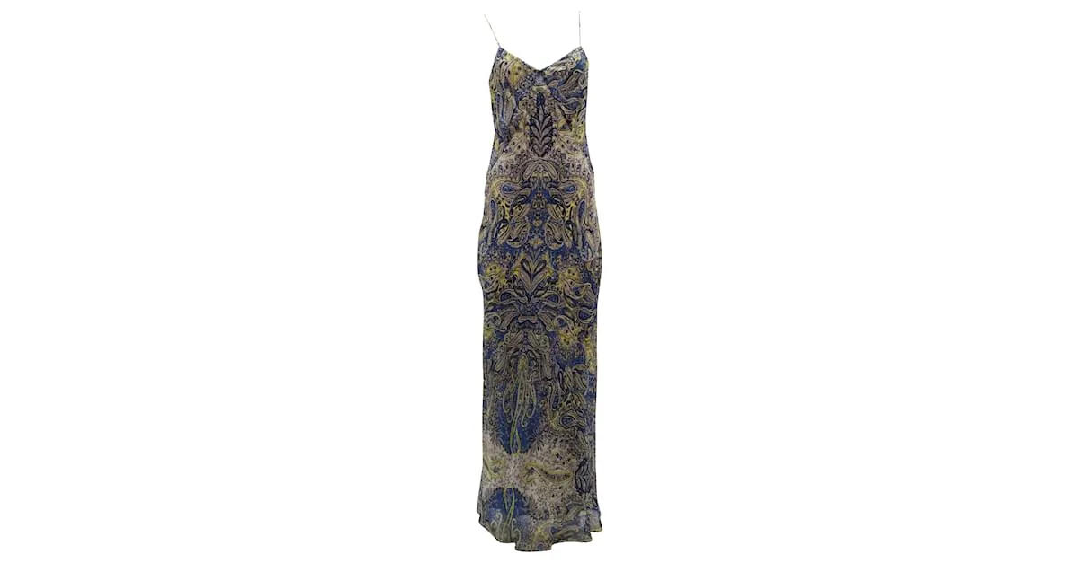Vestido largo con tirantes finos y estampado de cachemira de Vince en seda multicolor Impresión de pitón 