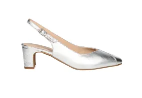 Zapato Talon Abierto Piel Plata Pala Cejada Tacon Medio