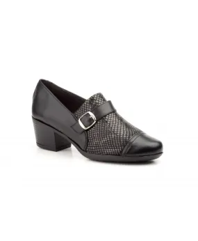 Zapatos Mujer Piel Negro Lycra Serpiente Tacón